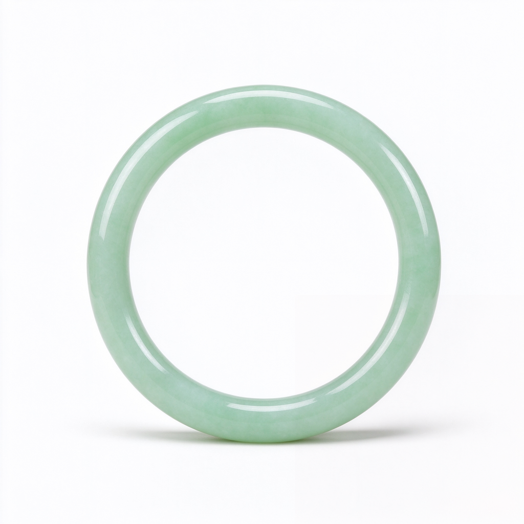 Soft Apple Green Jade Bangle, Slim Round Bar Jade Bracelet, Delicate Oriental Women Gem Jewelry