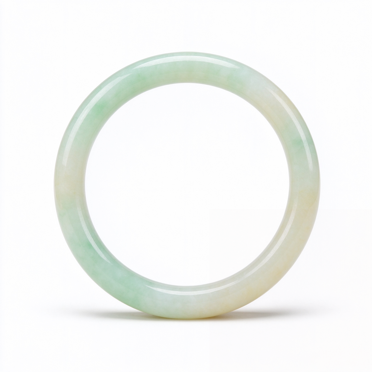 Pale Green with Yellow Hue Jade Bangle, Round Bar Jade Bracelet, Oriental Gemstone Jewelry for Women