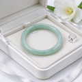Soft Apple Green Jade Bangle, Slim Round Bar Jade Bracelet, Delicate Oriental Women Gem Jewelry