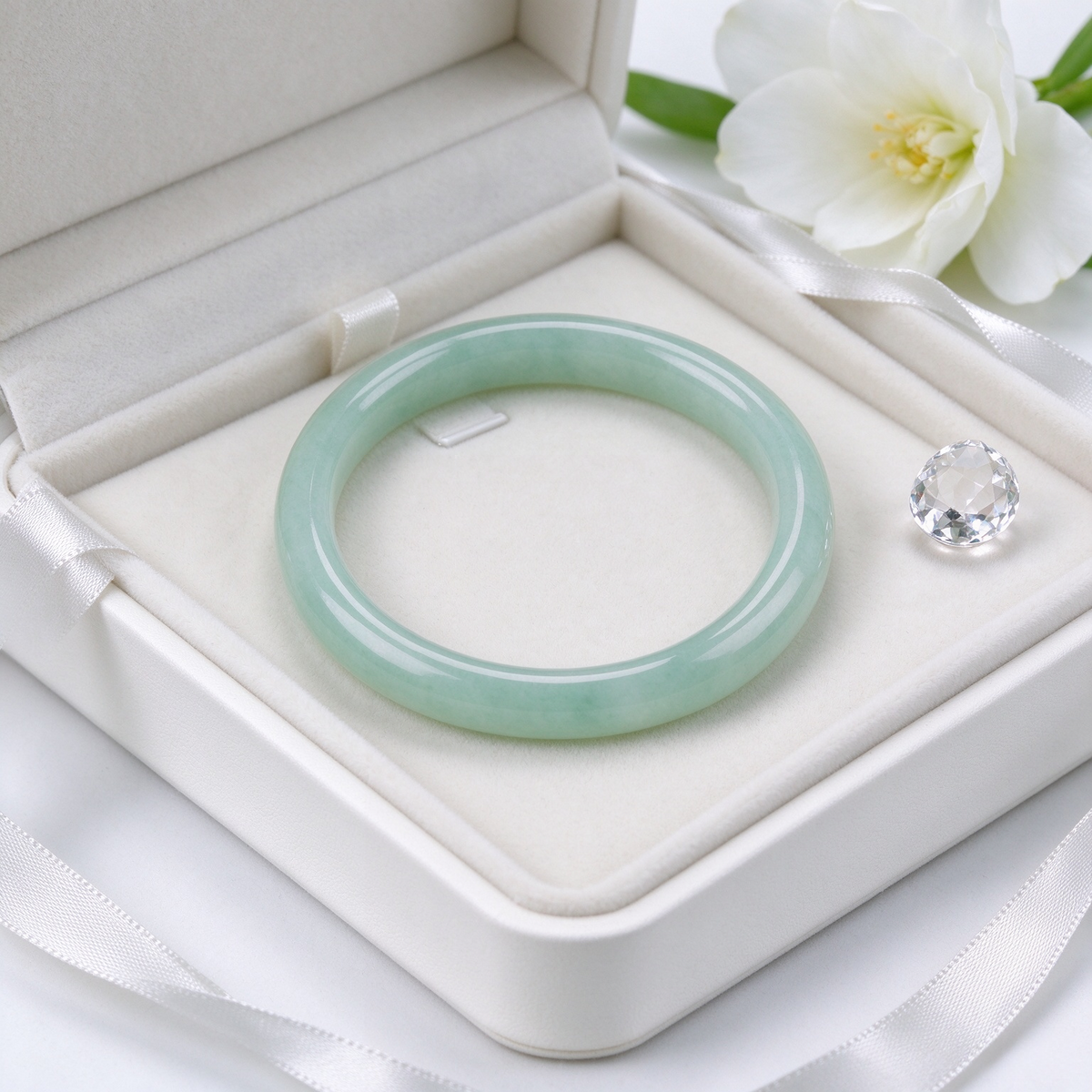 Soft Apple Green Jade Bangle, Slim Round Bar Jade Bracelet, Delicate Oriental Women Gem Jewelry