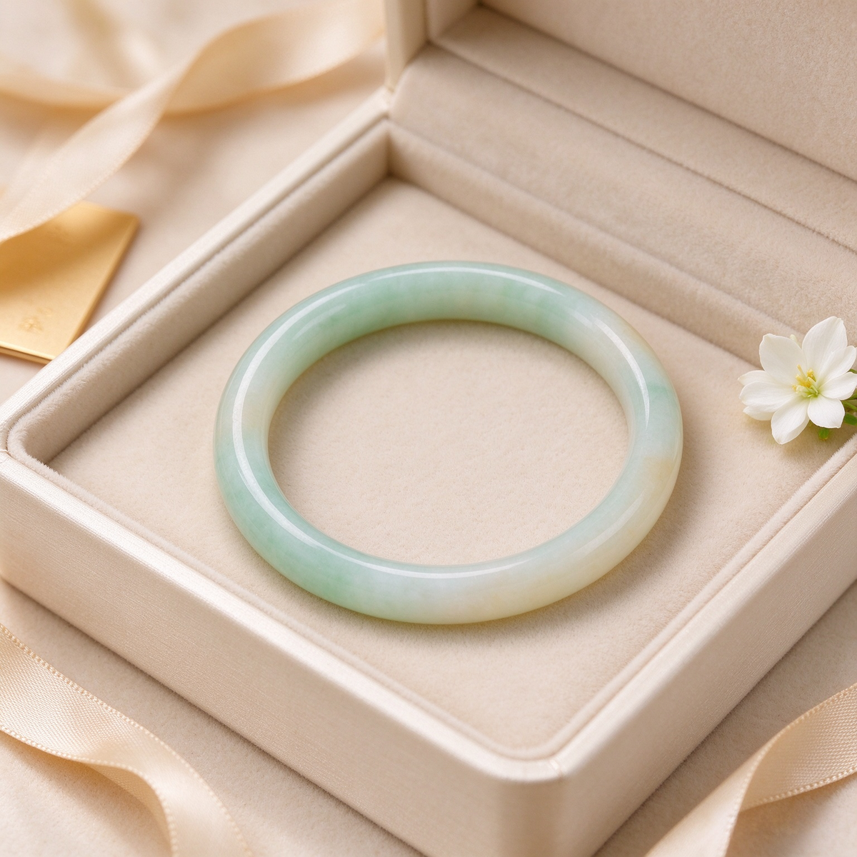 Pale Green with Yellow Hue Jade Bangle, Round Bar Jade Bracelet, Oriental Gemstone Jewelry for Women