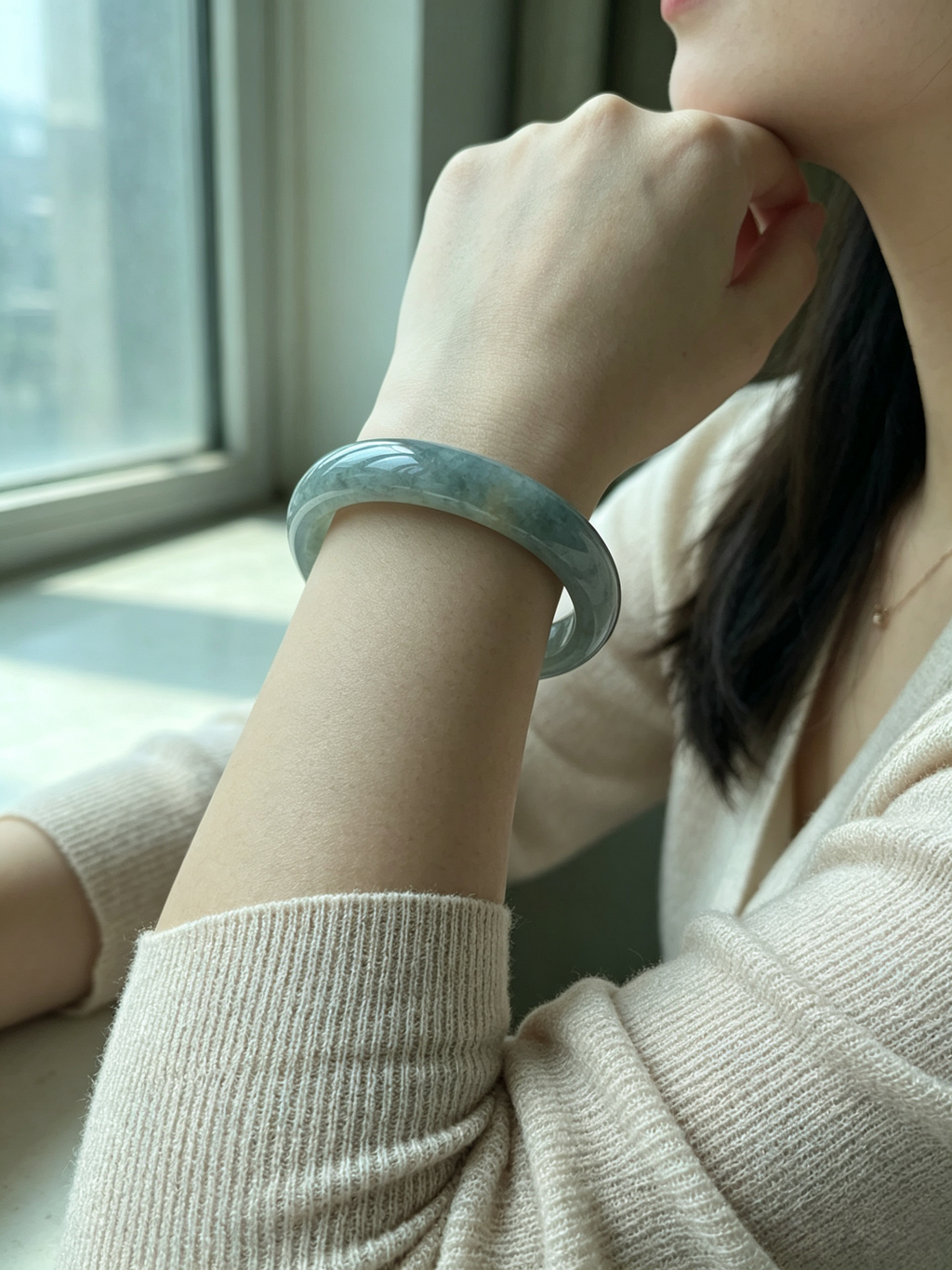 Grade A Natural Burmese Jadeite Bangle, Blue-Green Jade Bracelet