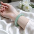 Icy Transparent Pale Jade Bangle, High Clarity Ice Jade Bracelet, Minimalist Oriental Gem Jewelry