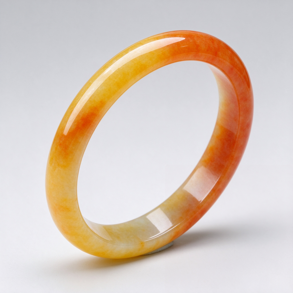 Natural Yellow & Red Gradient Jade Bangle, Wide Band Jade Bracelet for Women, Elegant Gemstone Jewelry Gift