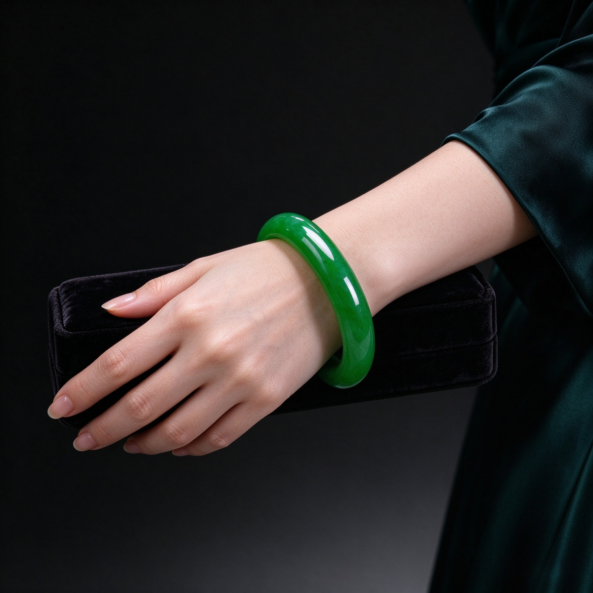 Vibrant Solid Green Jade Bangle, Rich Emerald Green Gemstone Bracelet, Luxury Oriental Jewelry