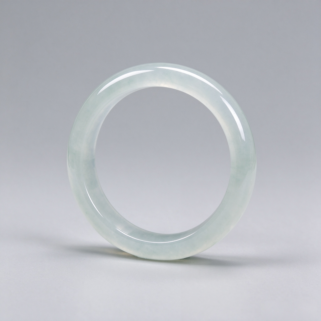 Icy Transparent Pale Jade Bangle, High Clarity Ice Jade Bracelet, Minimalist Oriental Gem Jewelry